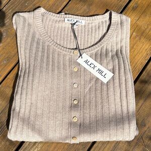 NWT Alex Mill Women's Ribbed Beige Cardigan in Light Brown, XL